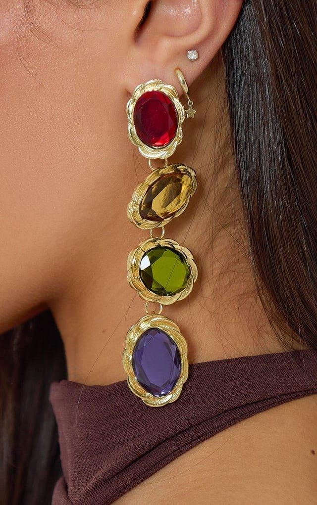 EGO Multi Gem Detail Drop Earrings In Gold, Women's Size UK 0 - 2