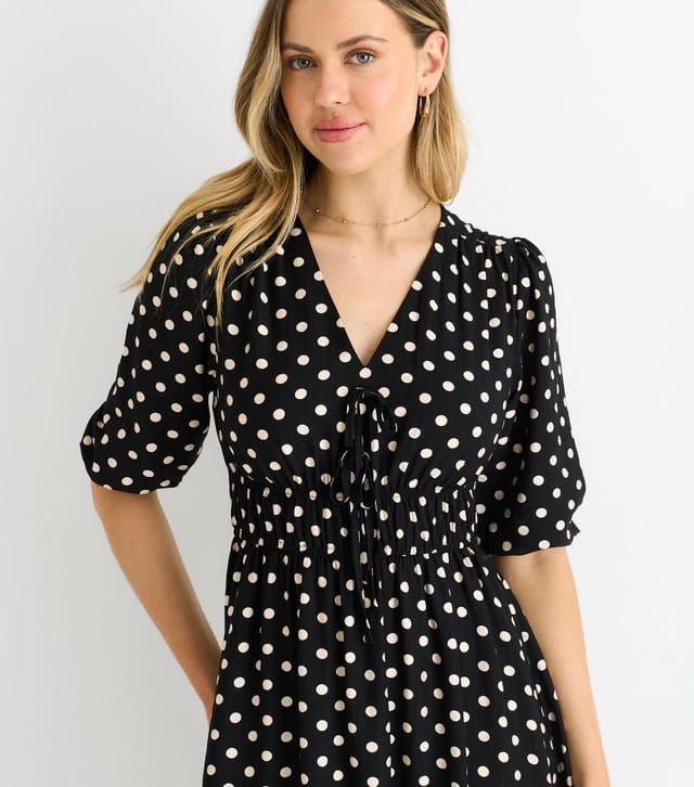 Gini London Women's Black Polka Dot Tie Neck Midi Dress Gini London New Look - 2