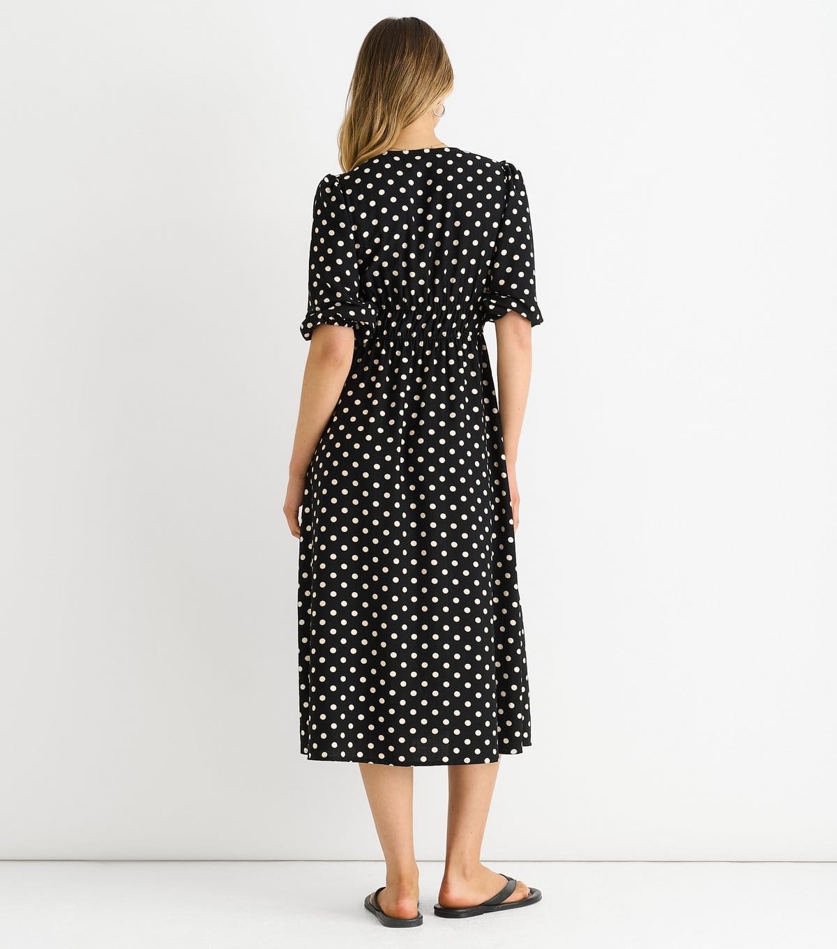 Gini London Women's Black Polka Dot Tie Neck Midi Dress Gini London New Look - 4