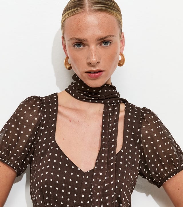 New Look Women's Brown Chiffon Polka Dot Mini Dress with Scarf New Look - 2