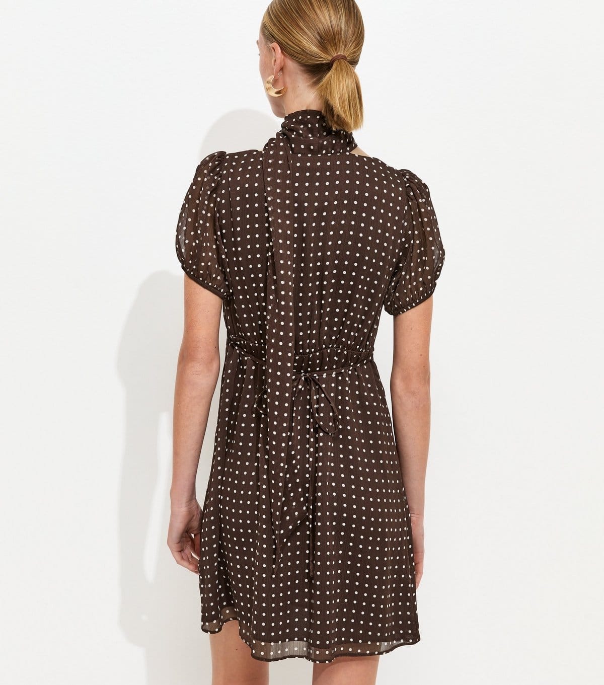New Look Women's Brown Chiffon Polka Dot Mini Dress with Scarf New Look - 4
