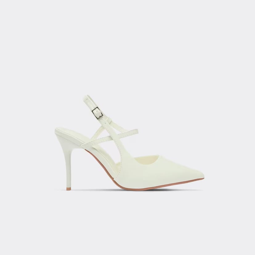 EGO Harley Strappy Detail Pointed Toe Slingback Court Heel In White Patent, Women's Size UK 3 - 1