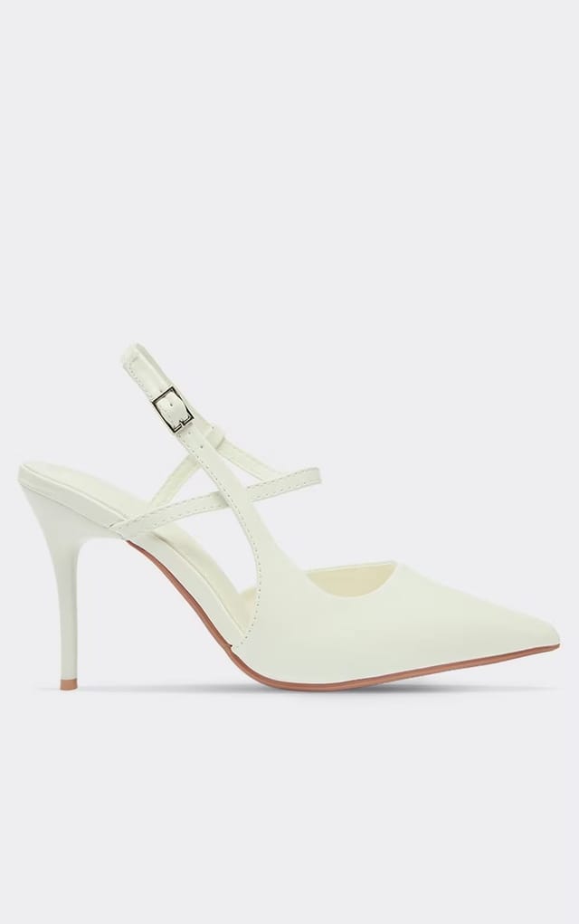 EGO Harley Strappy Detail Pointed Toe Slingback Court Heel In White Patent, Women's Size UK 3 - 2