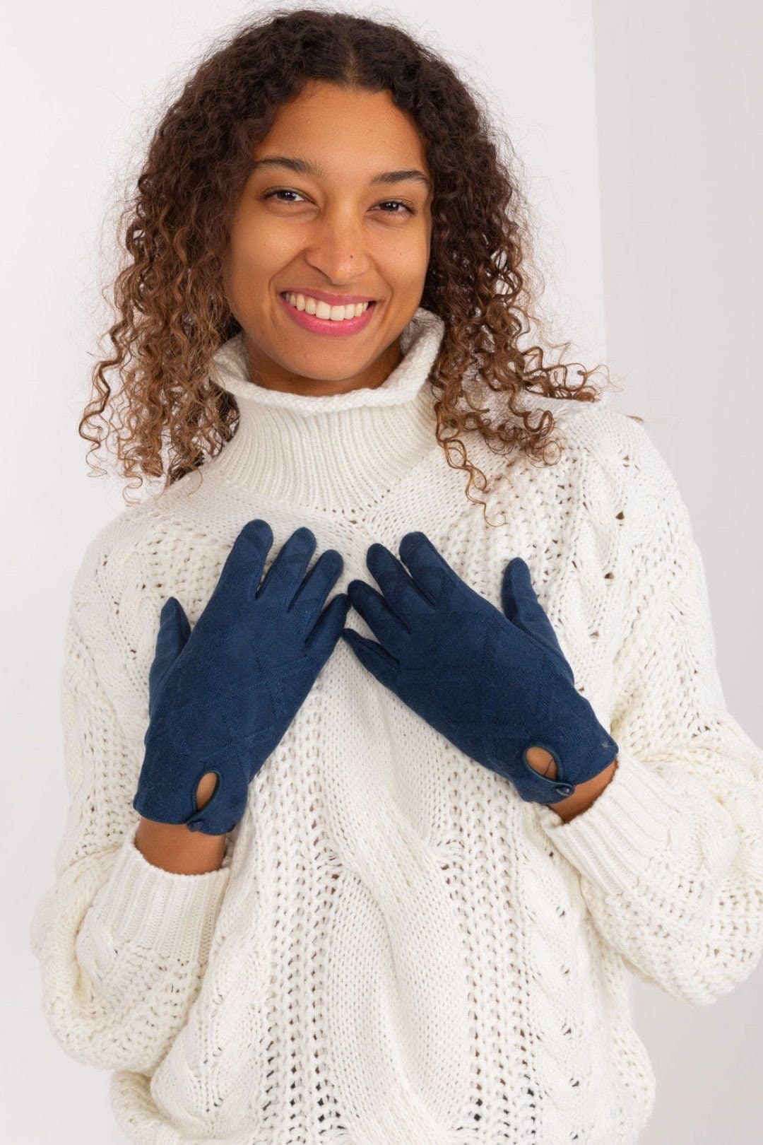 Love Lace Love Lace Women's Insulated Touchscreen Gloves With Geometric Pattern & Button Cuff in Blue