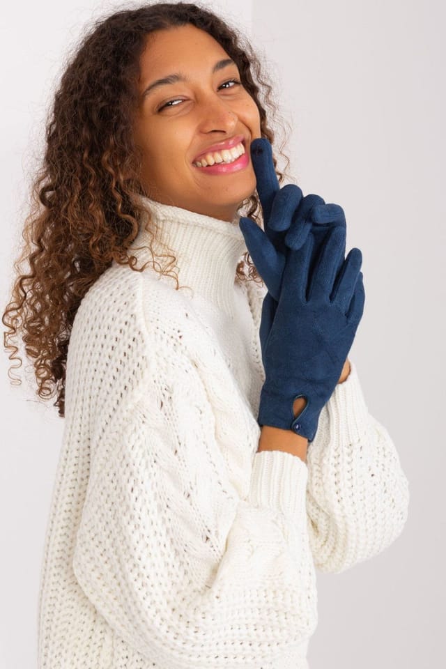 Love Lace Love Lace Women's Insulated Touchscreen Gloves With Geometric Pattern & Button Cuff in Blue - 2