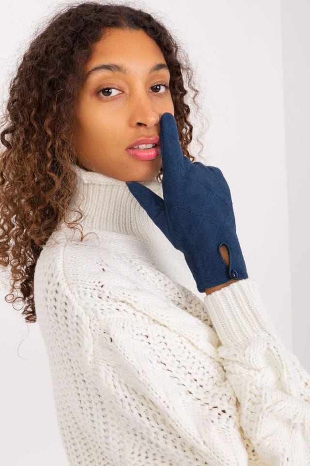 Love Lace Love Lace Women's Insulated Touchscreen Gloves With Geometric Pattern & Button Cuff in Blue - 3