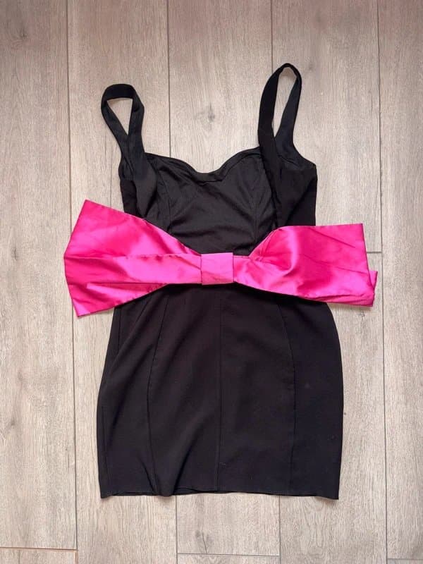 ASOS ASOS Luxe black mini dress with pink bow, size 12
