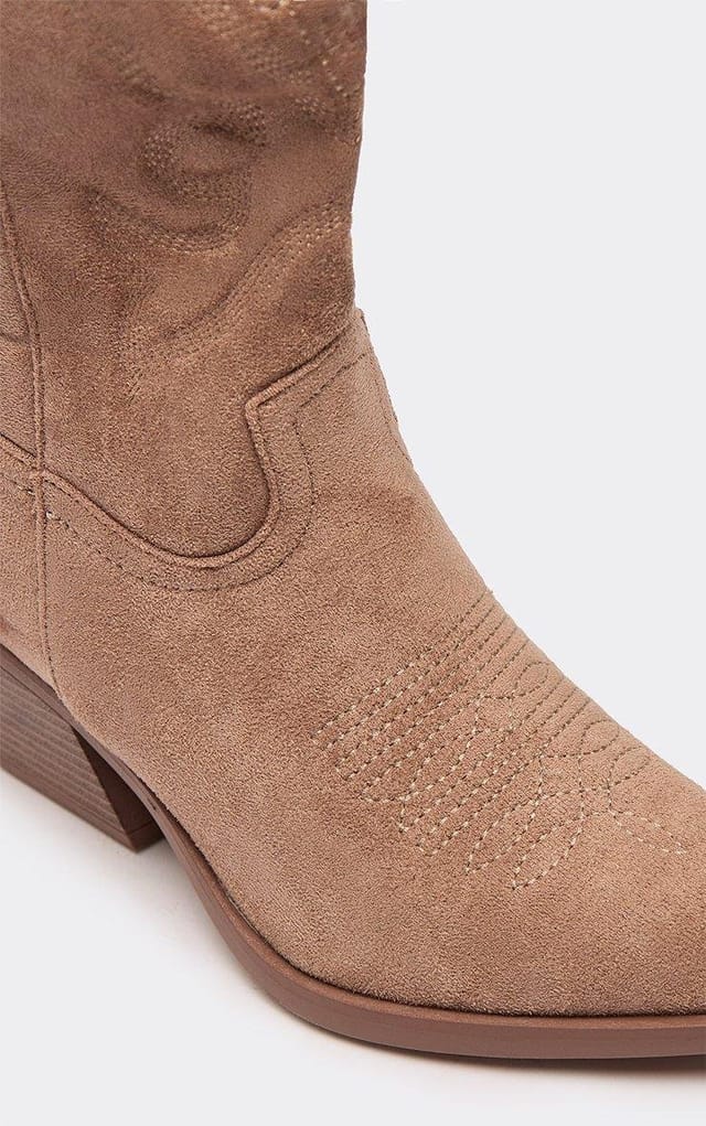 EGO Candy Pointed Toe Mid Calf Western Cowboy Boot In Beige Faux Suede, Women's Size UK 3 - 2