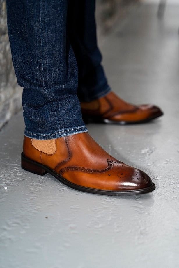 Alexander Pace Alexander Pace Men's 'Stokley' Premium Leather Chelsea Boots in Tan - 3