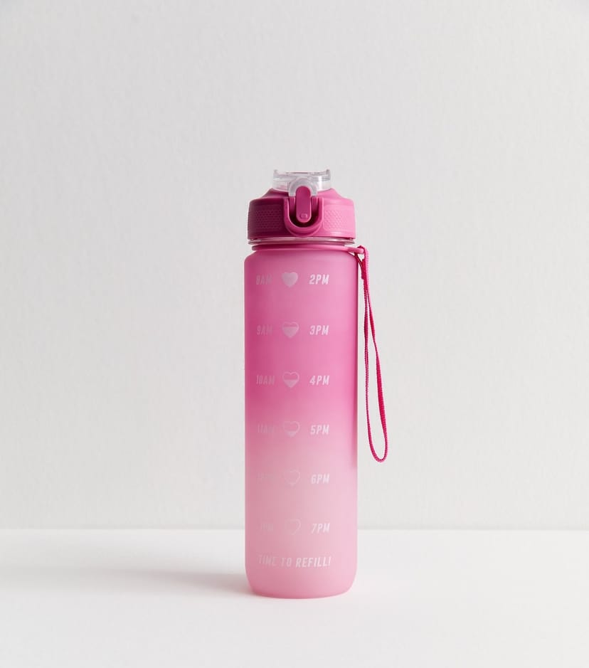 New Look Pink Ombre Pop Lid Straw 1L Time Marked Water Bottle New Look - 1