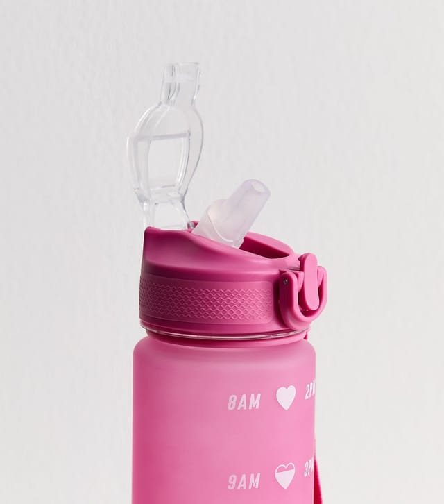 New Look Pink Ombre Pop Lid Straw 1L Time Marked Water Bottle New Look - 2