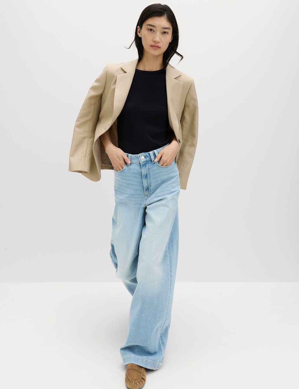 Marks & Spencer M&S High Waisted Wide Leg Jeans Light Indigo