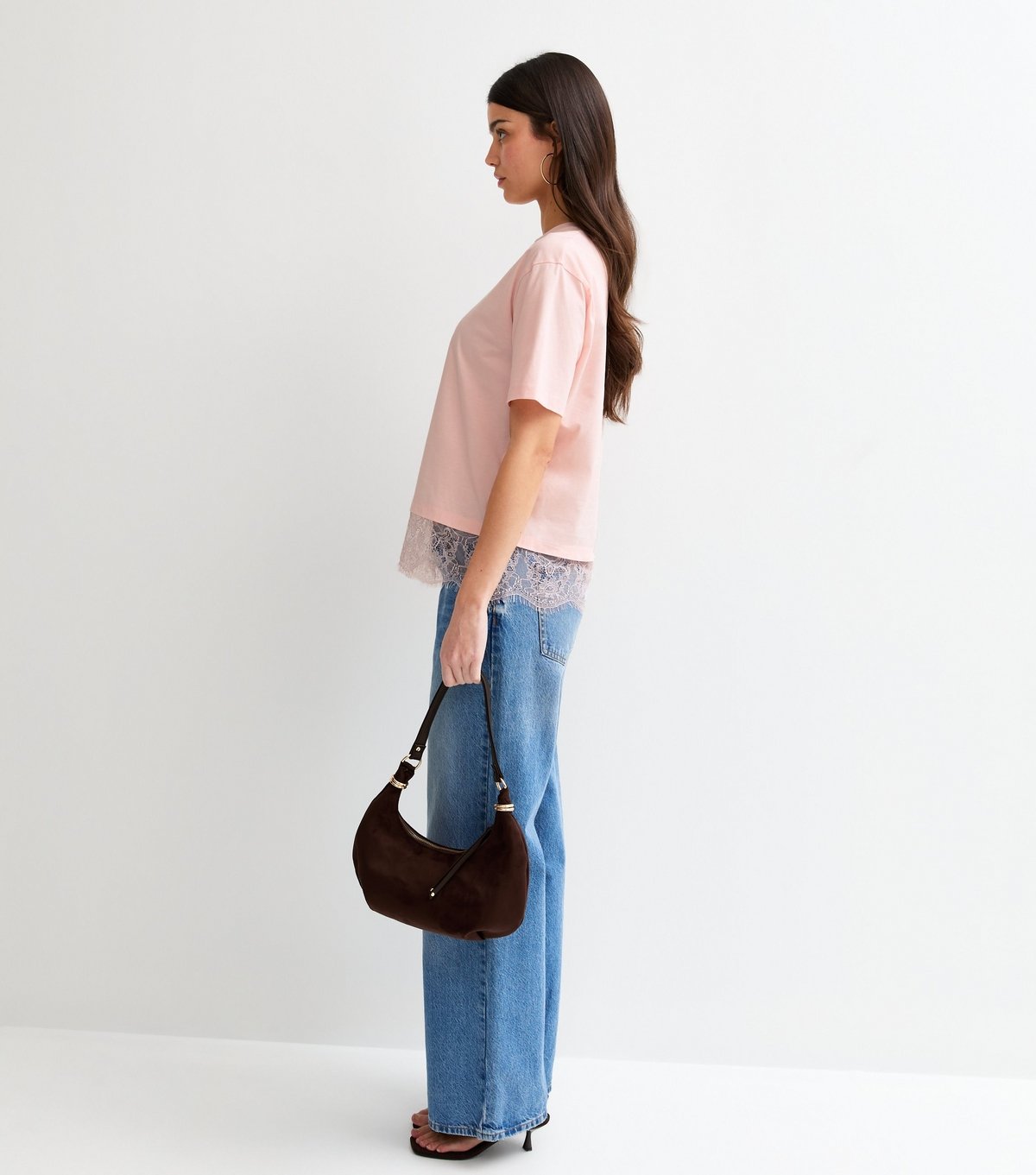 New Look Women's Pink Lace Hem Boxy T-Shirt New Look - 3