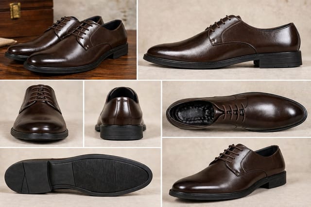 LARANGE LARANGE Men's Men's Brushed Dark Brown Laceup Oxford Formal Derbies Dress Shoes - 2