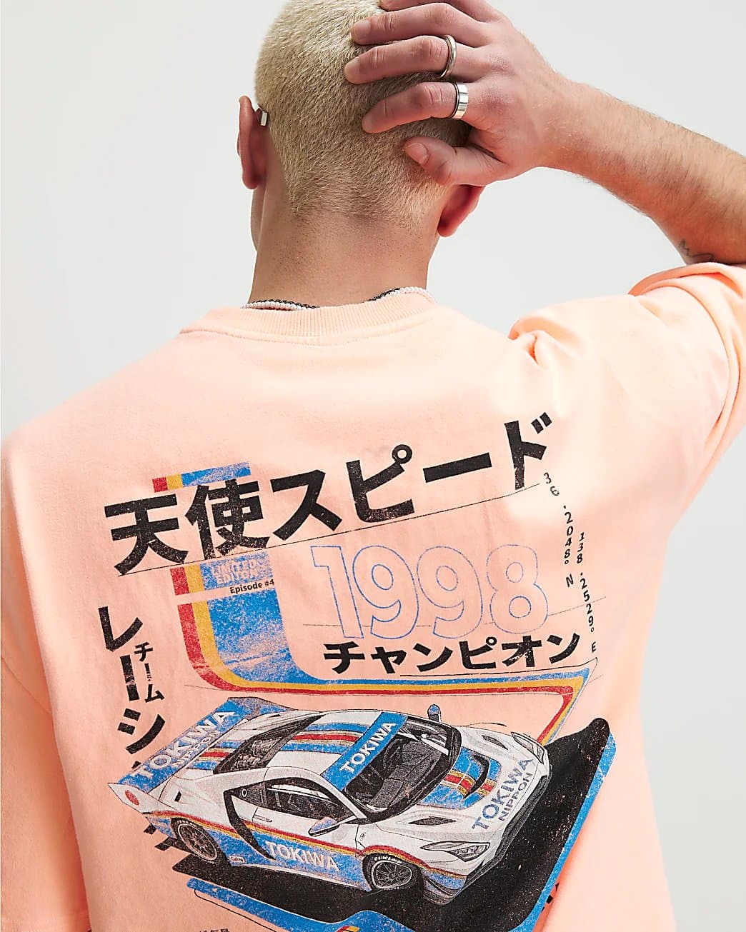 River Island Mens River Island Orange Cotton Washed Japanese Car T-Shirt