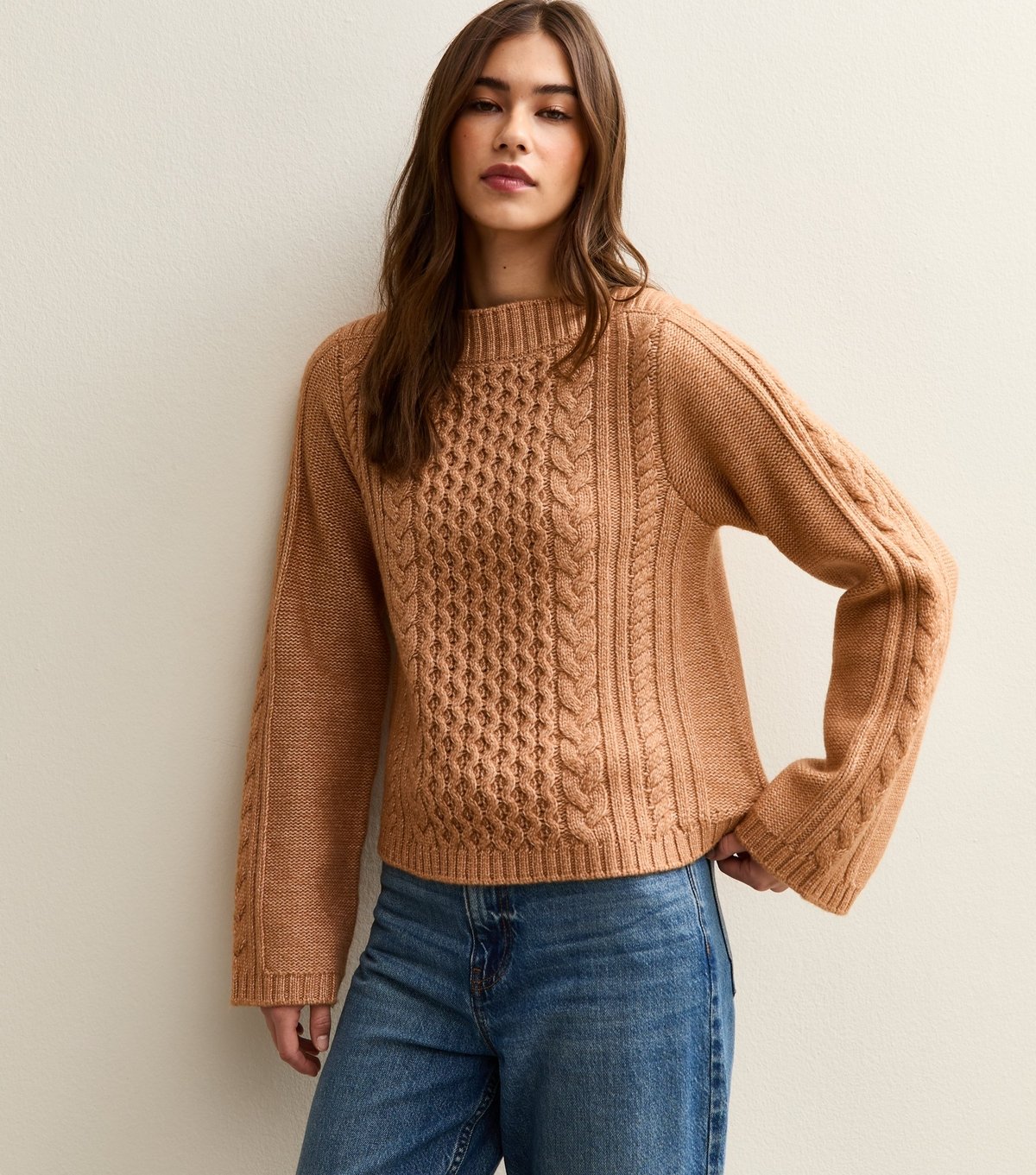 New Look Women's Camel Cable Knit Wide Sleeve Jumper New Look - 3