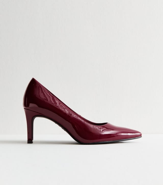 New Look Women's Dark Burgundy Faux Patent Leather Heeled Court Shoes Vegan New Look - 2