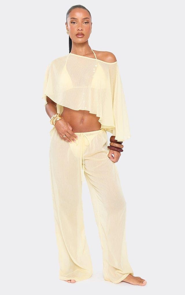 EGO Off The Shoulder Sheer Cape Top In Lemon, Women's Size UK 10 - 2