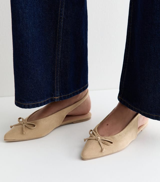 New Look Women's Camel Faux Suede Top Bow Pointed Slingback Pumps New Look - 2