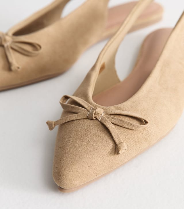 New Look Women's Camel Faux Suede Top Bow Pointed Slingback Pumps New Look - 3