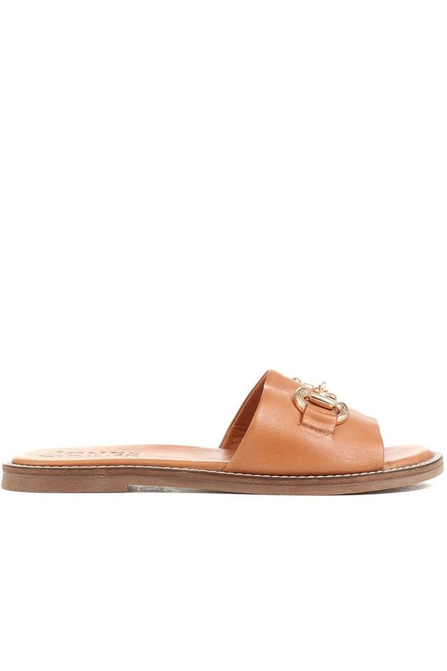 Jones Bootmaker Jones Bootmaker Women's Emillina Leather Buckle Mule Sandals in Tan - 2