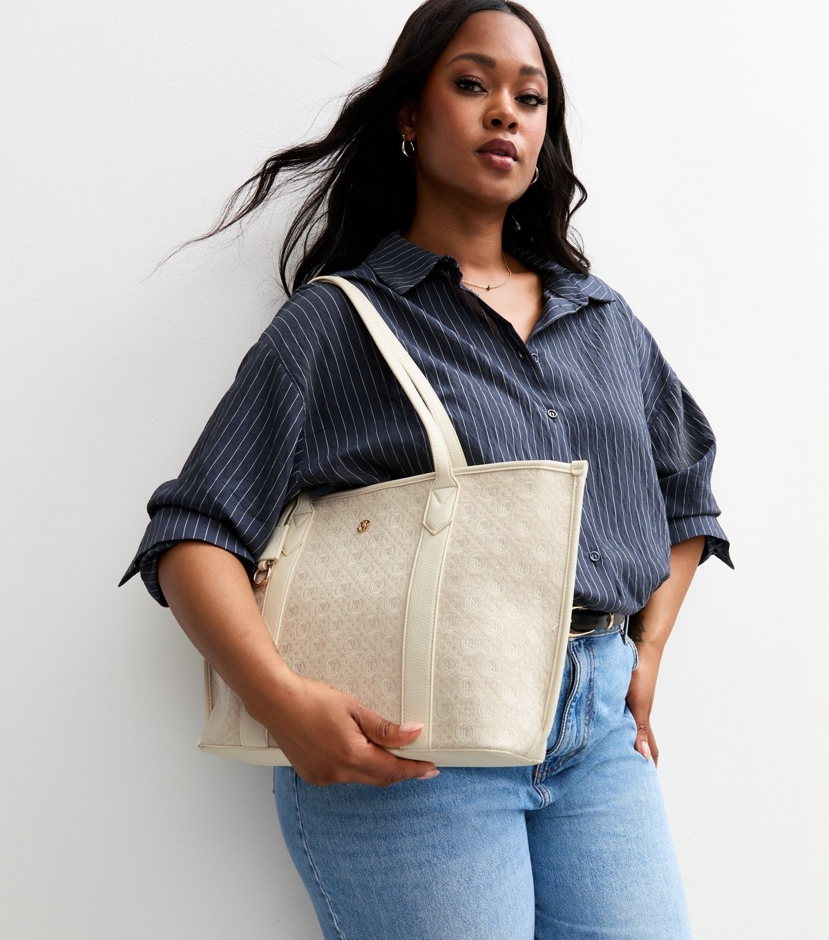 New Look Cream Logo Jacquard Canvas Tote Bag New Look - 2