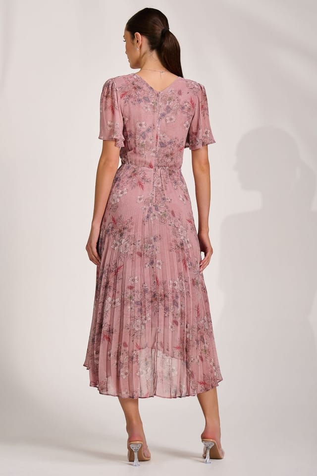 Jolie Moi Jolie Moi Women's Printed Chiffon Glitter Maxi Dress in Pink - 2