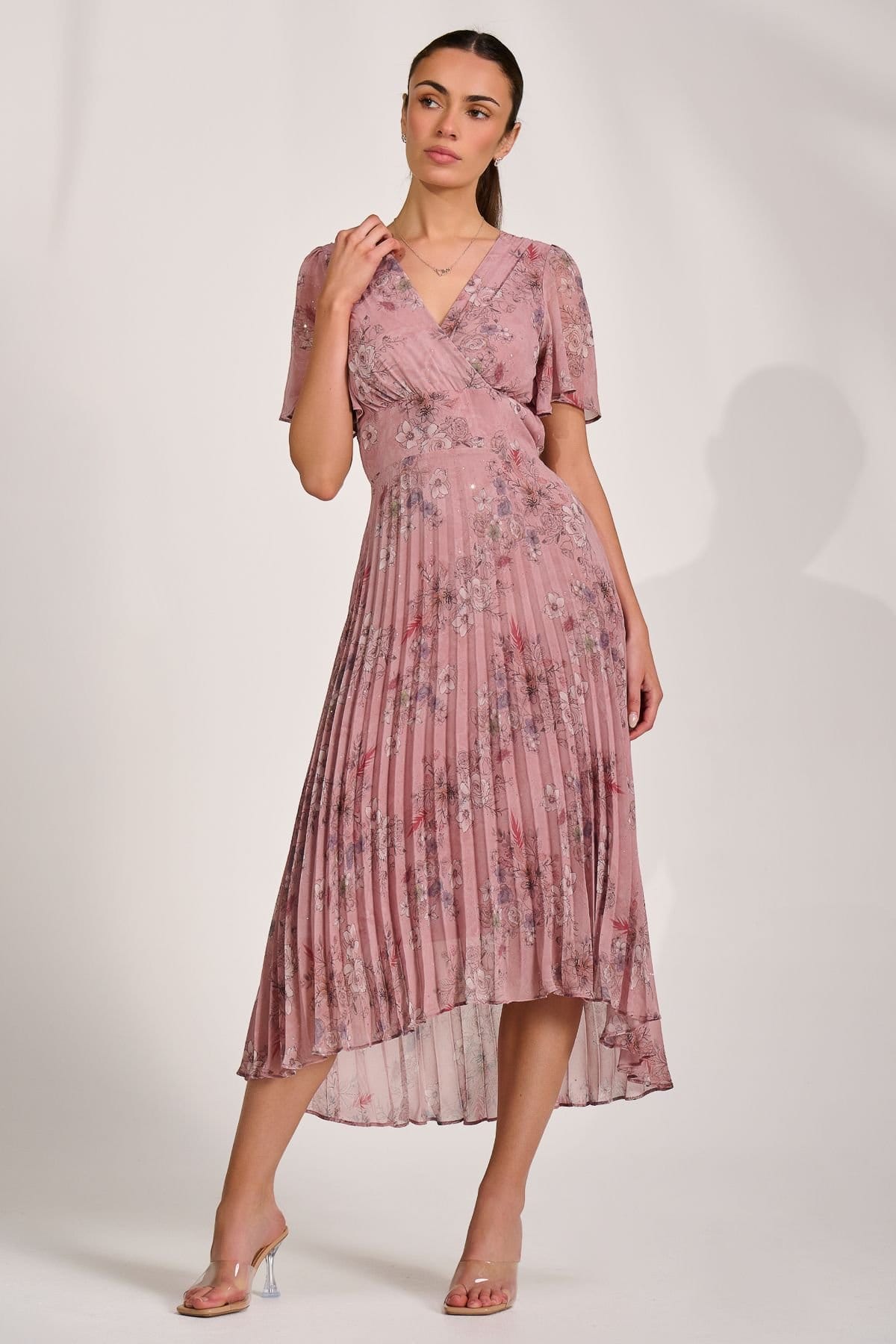 Jolie Moi Jolie Moi Women's Printed Chiffon Glitter Maxi Dress in Pink - 4