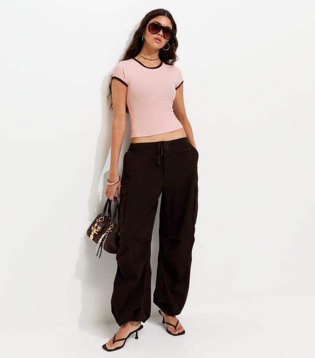 New Look Women's Pink Contrast Trim Baby Tee T-Shirt New Look - 2