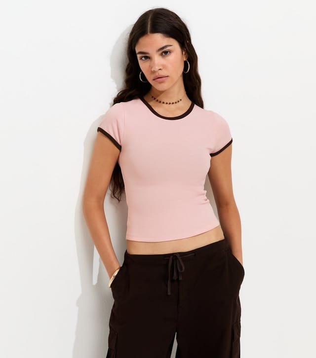 New Look Women's Pink Contrast Trim Baby Tee T-Shirt New Look - 3