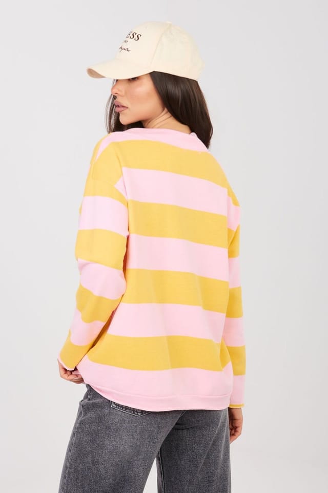 Love Lace Love Lace Women's Stylish Striped V Neck Cotton Blend Sweatshirt Style 225055 in Yellow - 3