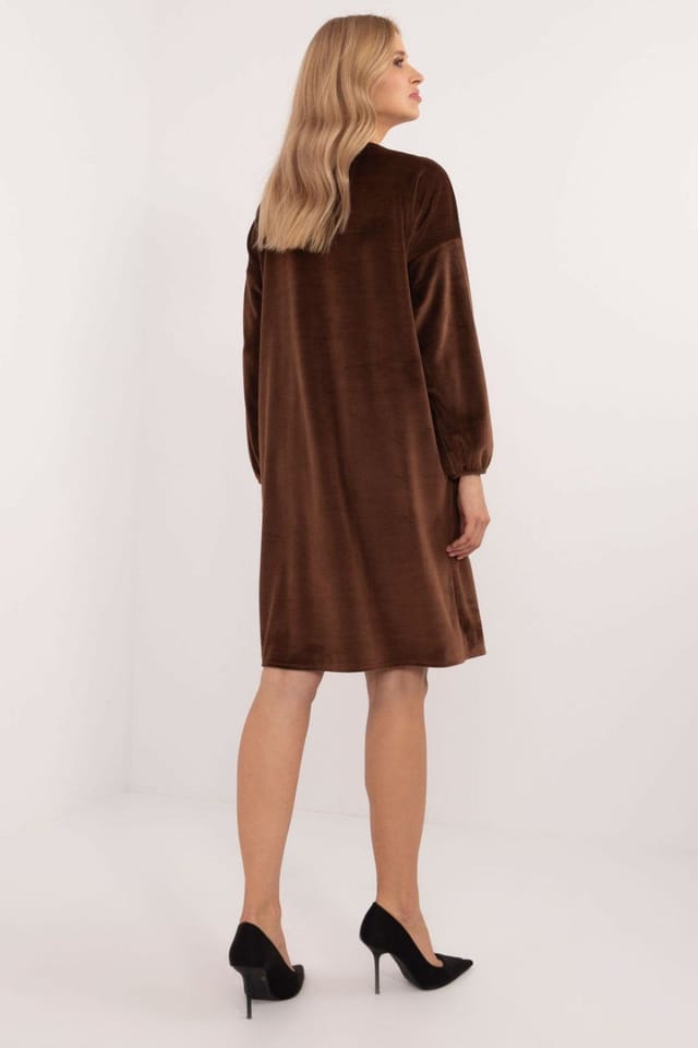 Love Lace Love Lace Women's Velour Heart Neck Everyday Dress Butterfly Tag in Brown - 3