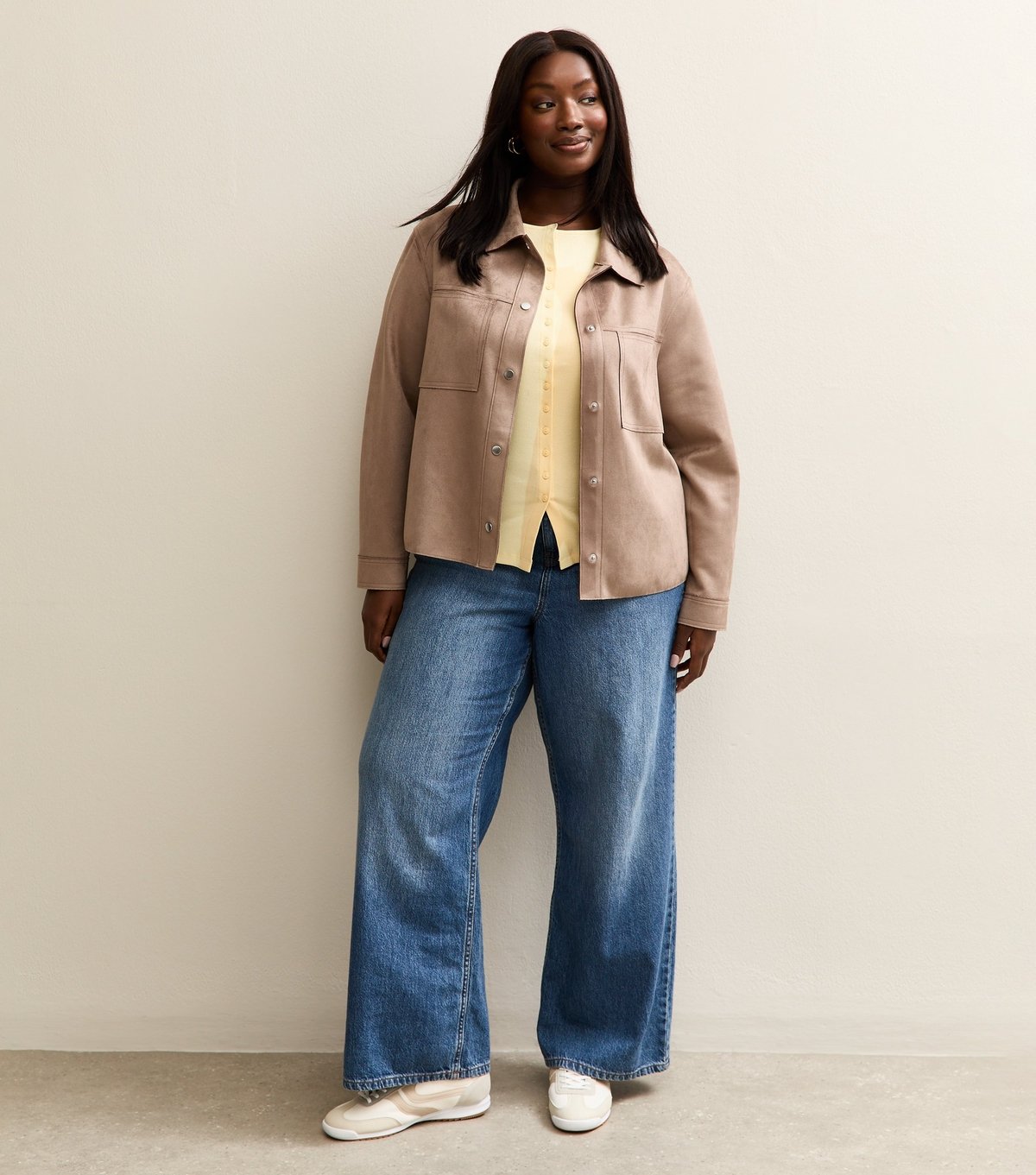 New Look Women's Plus Size Light Yellow Button Through Ribbed Tank Top Curves New Look - 3