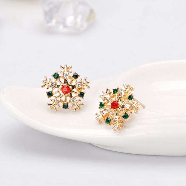 Lovii Lovii Women's Gold Snowflake Zircon Stud Earrings in Metallic Gold - 3