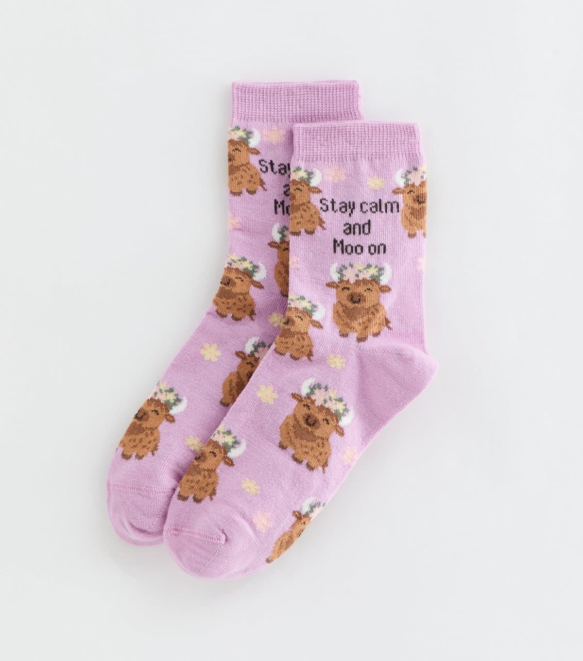 New Look New Look Lilac Cow Pattern Ankle Socks