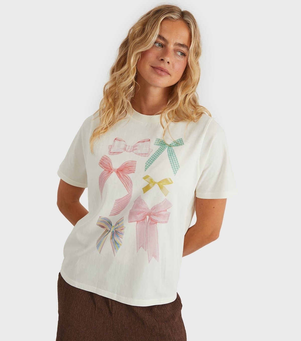 Custard Women's Clothing White Bow Print T-Shirt Custard New Look