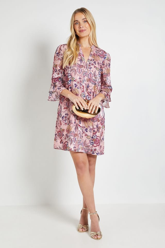 Wallis Wallis Women's Petite Paisley Burn Out Ruffle Shift Dress in Rose - 2