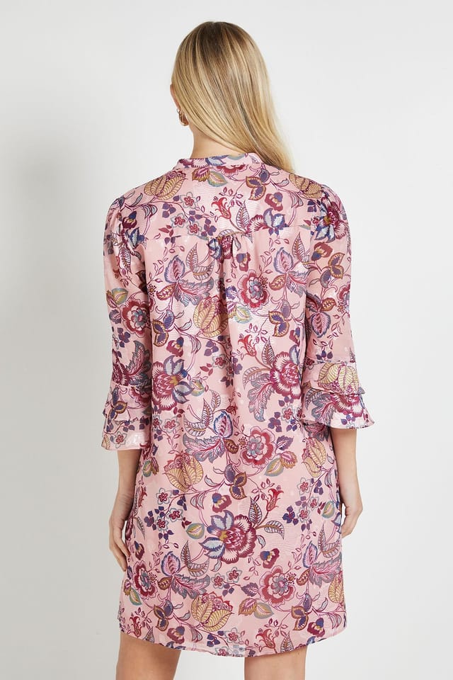 Wallis Wallis Women's Petite Paisley Burn Out Ruffle Shift Dress in Rose - 3