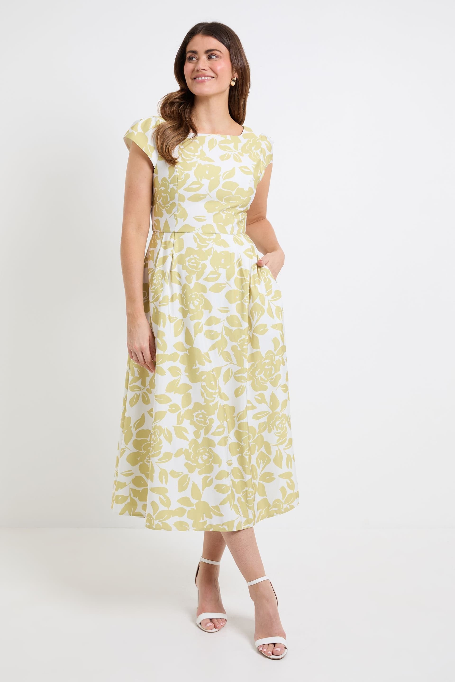 Wallis Wallis Women's Floral Ottoman Fit & Flare Midi Dress in Yellow