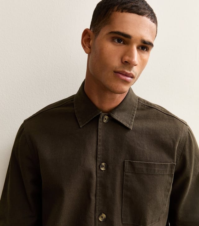 New Look Men's Dark Brown Boxy Heavyweight Twill Overshirt New Look - 2
