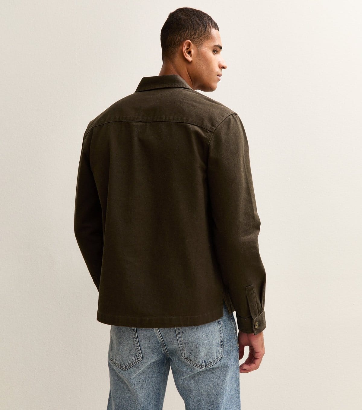New Look Men's Dark Brown Boxy Heavyweight Twill Overshirt New Look - 4