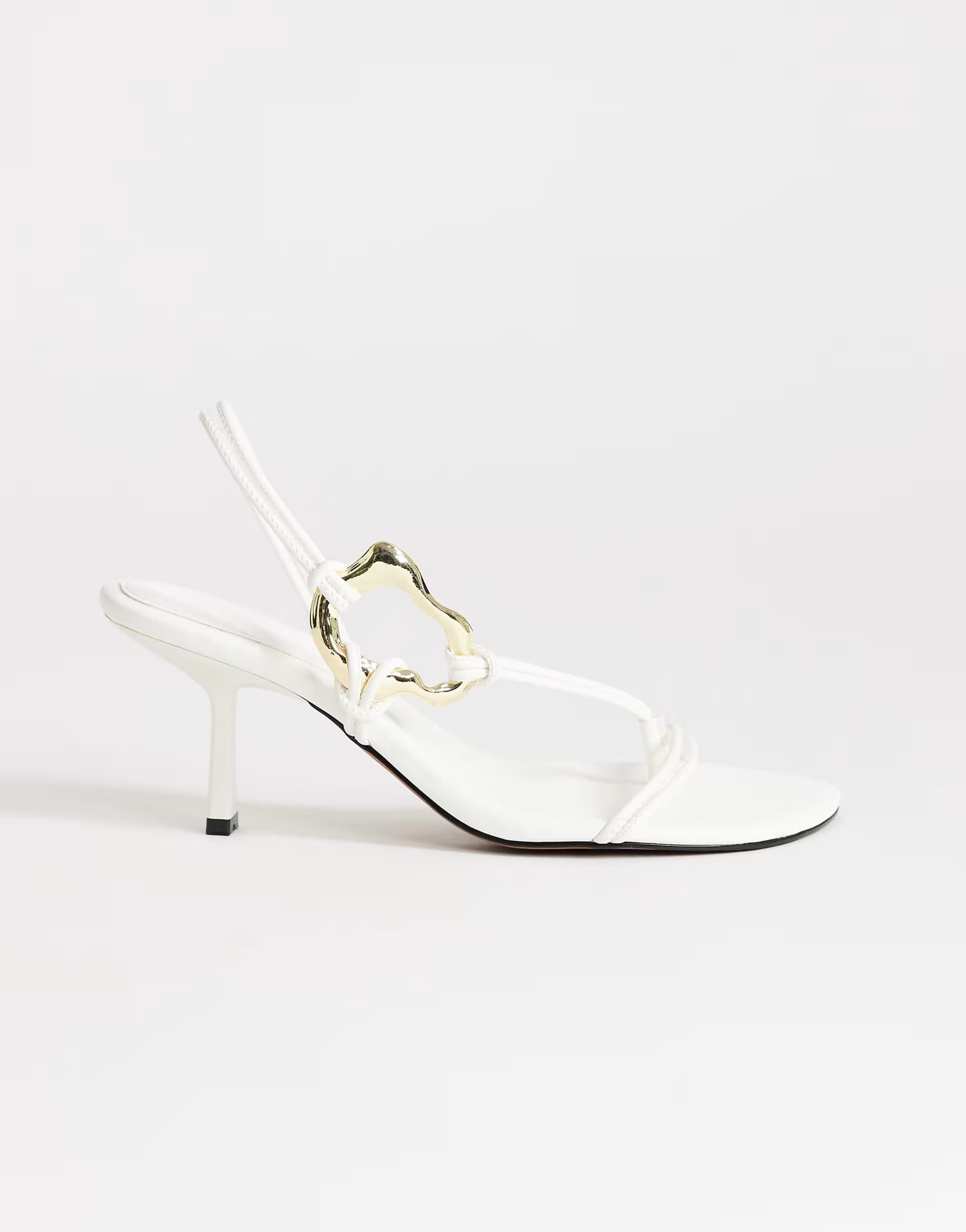 ASOS ASOS White Strappy Mid Heeled Sandal with Gold Hardware