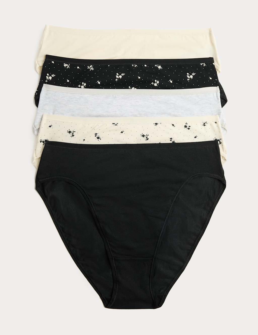 Marks & Spencer M&S 5pk Cotton Modal High Waisted High Leg Knickers Black Mix