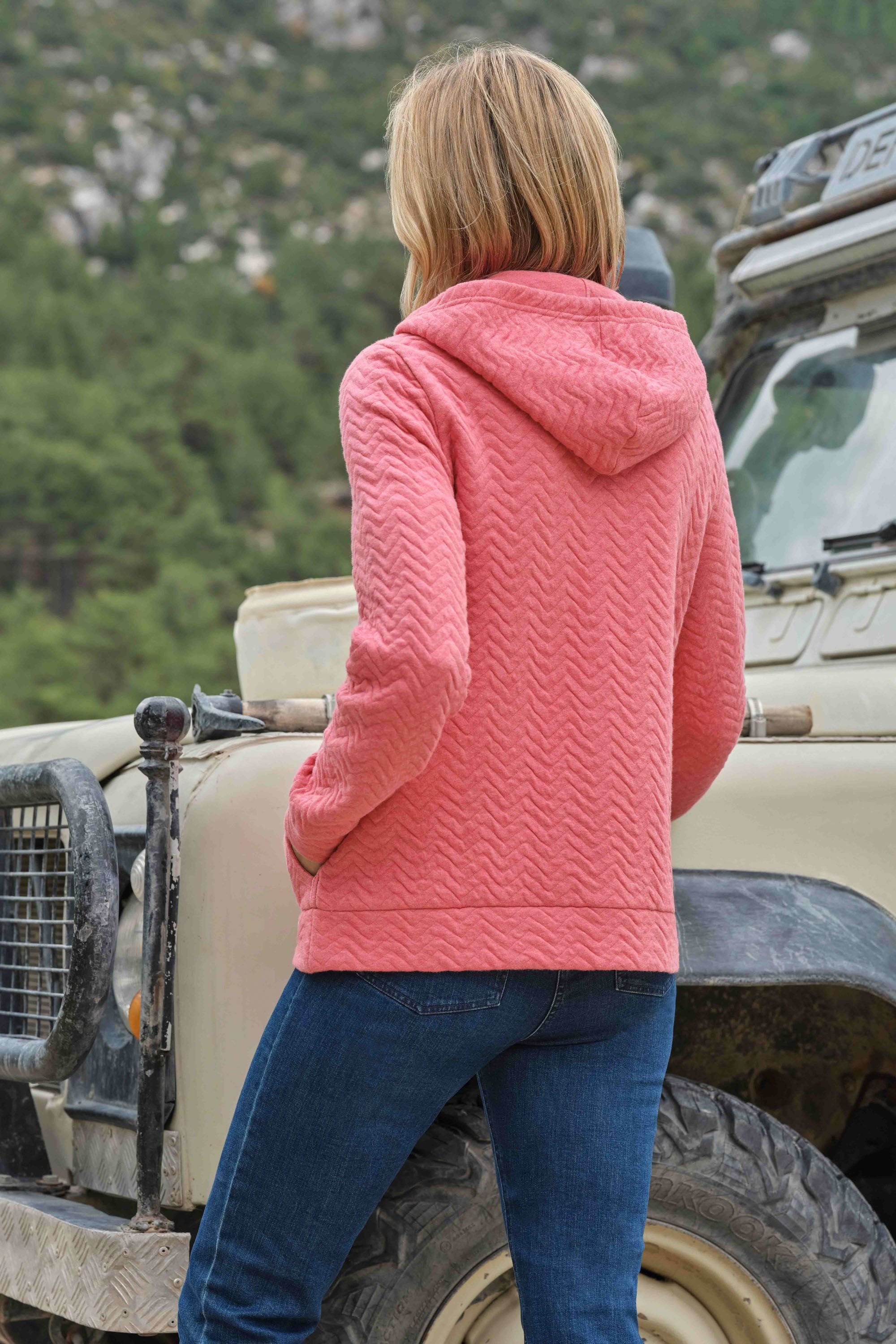 WoolOvers WoolOvers Women's Exertion Chevron Quilted Hoodie in Pink - 3