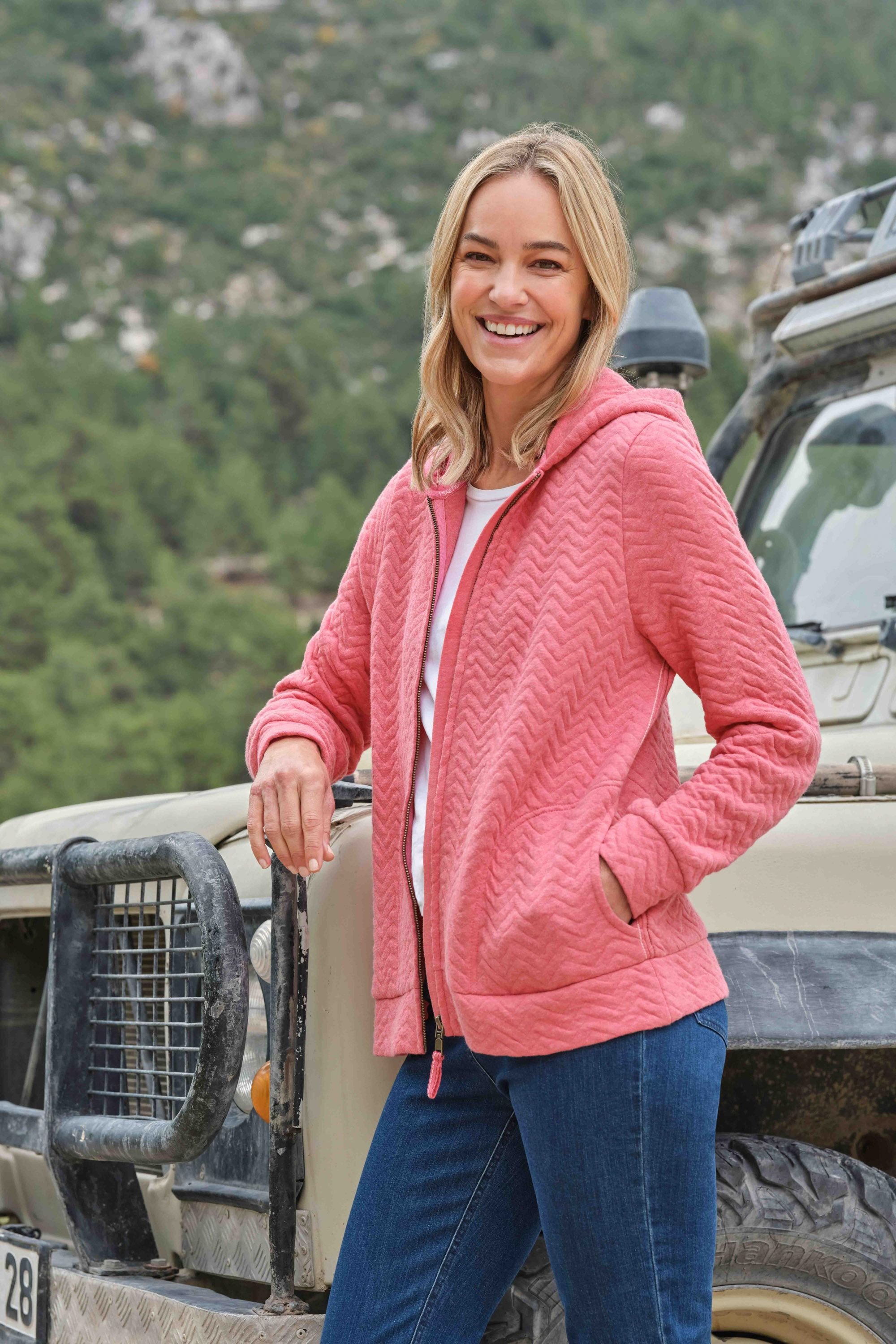 WoolOvers WoolOvers Women's Exertion Chevron Quilted Hoodie in Pink - 4
