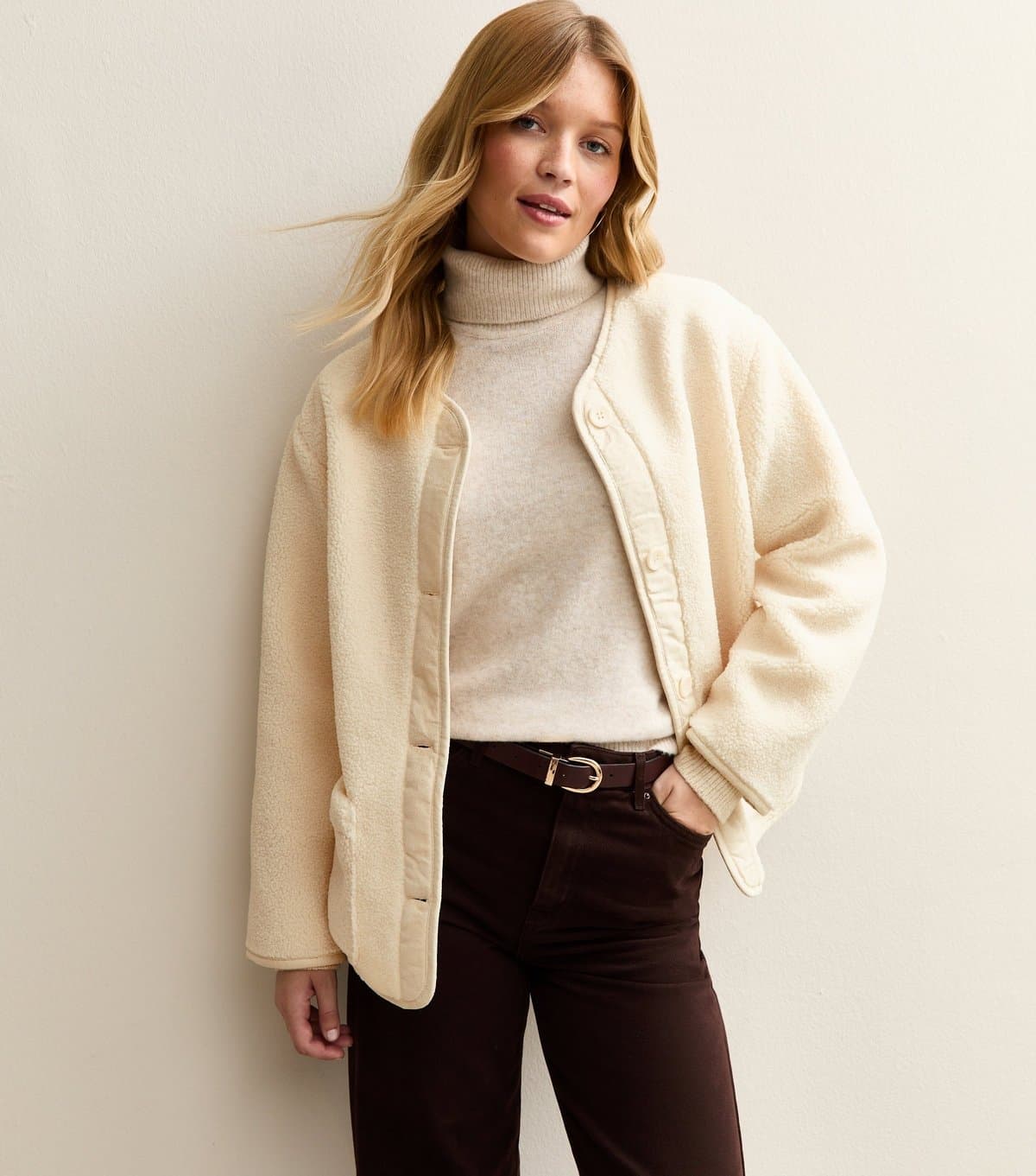 New Look New Look Cream Borg Button Through Jacket