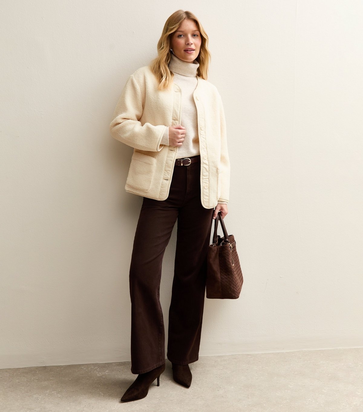 New Look Women's Cream Borg Button Through Jacket New Look - 3