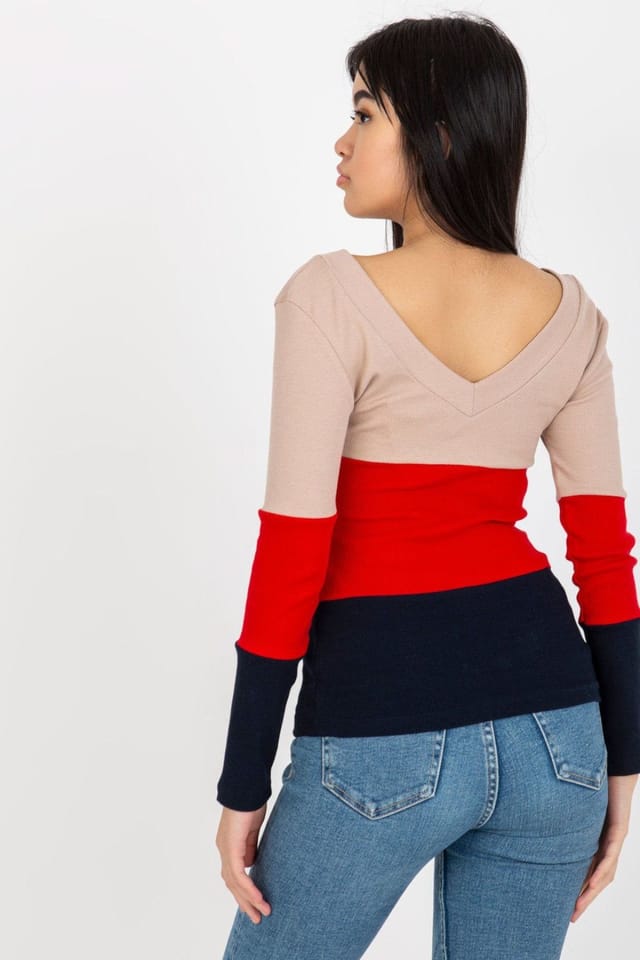 Love Lace Love Lace Women's Ribbed Long Sleeve Heart Neck Blouse in Navy - 3