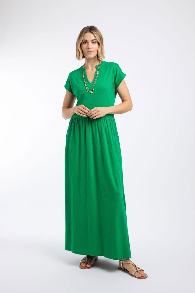 Weird Fish Weird Fish Women's Reed Plain Jersey Notch Neck Maxi dress in Bright Green - 3
