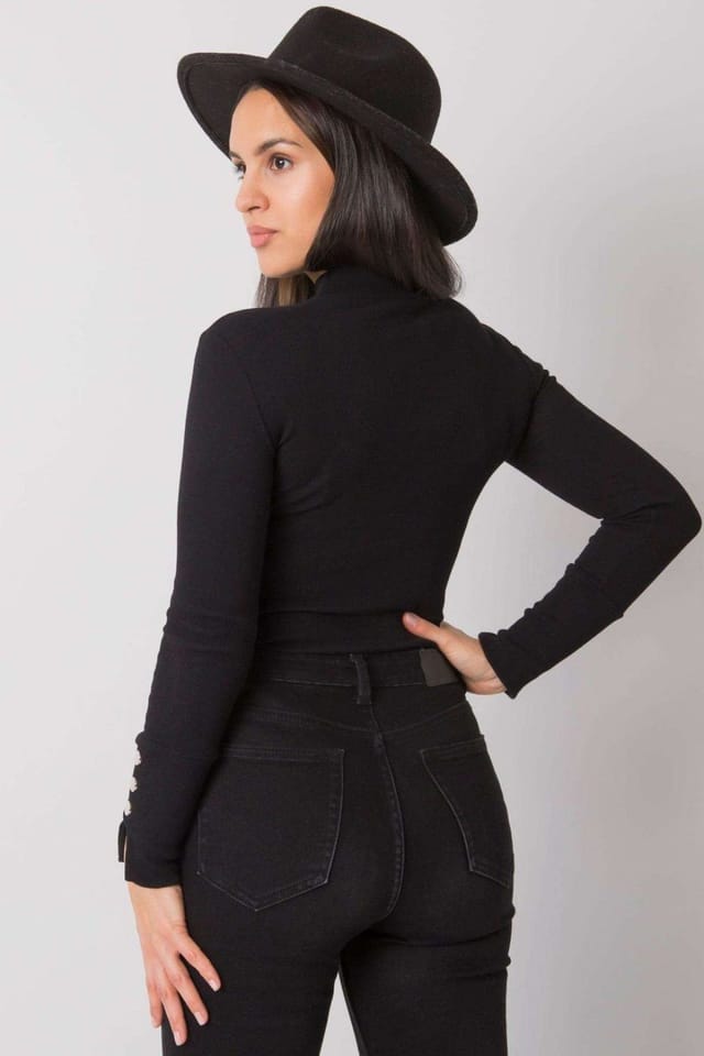 Love Lace Love Lace Women's Fitted Ribbed Half Golf Button Blouse in Black - 3